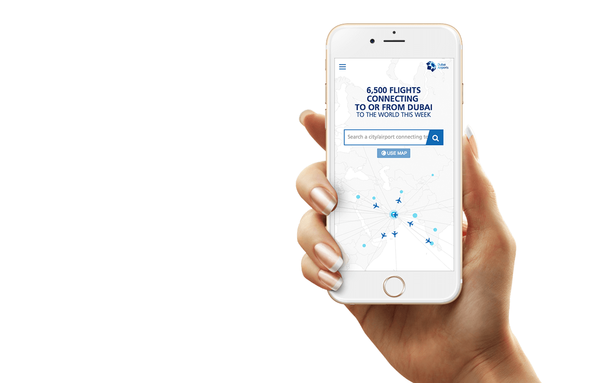 Dubai Airports interactive map app mockup