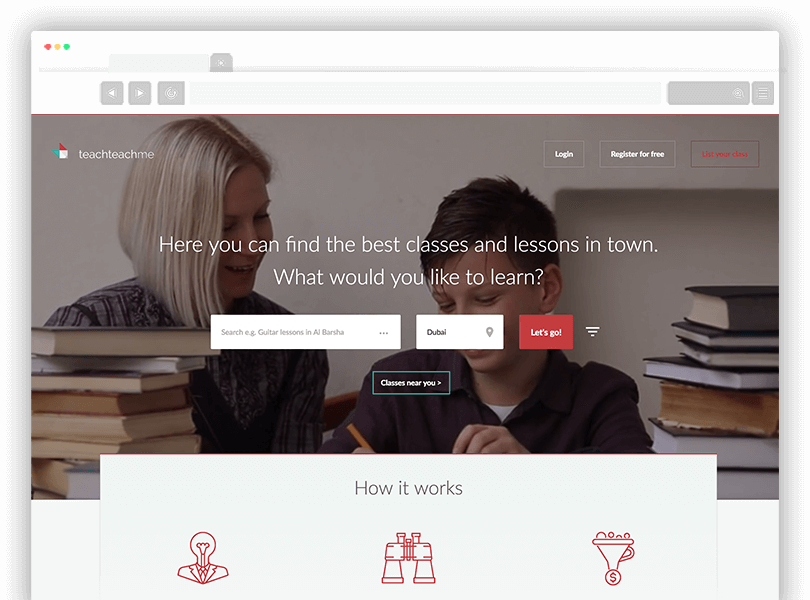 Teach Teach Me homepgae design