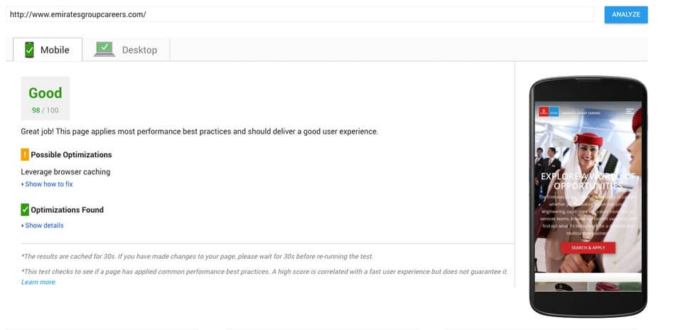 Emirates Group page speed