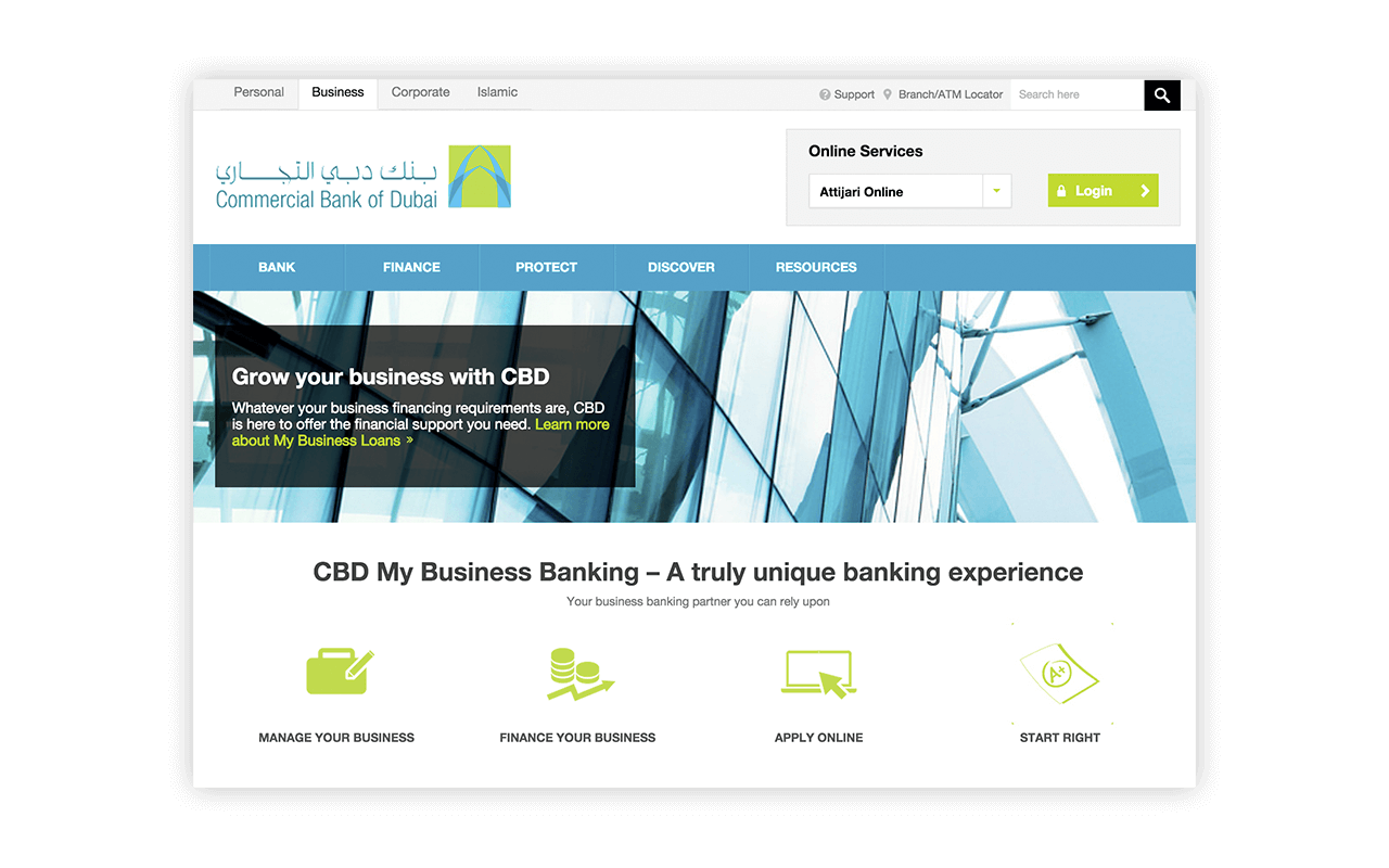 Commercial bank of dubai website UI design