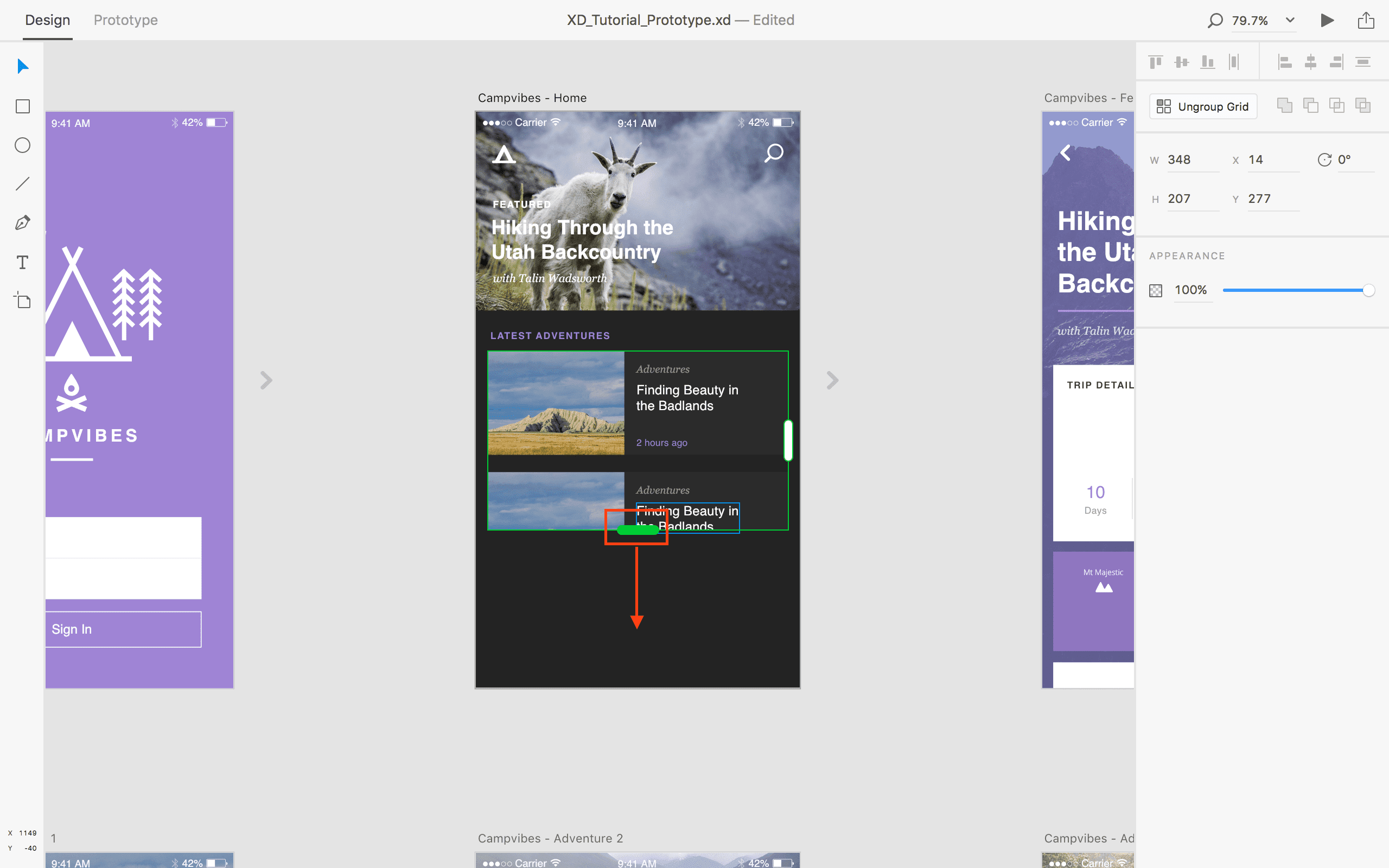 (Drag down the arrow either horizontally or vertically depending on your design platform)