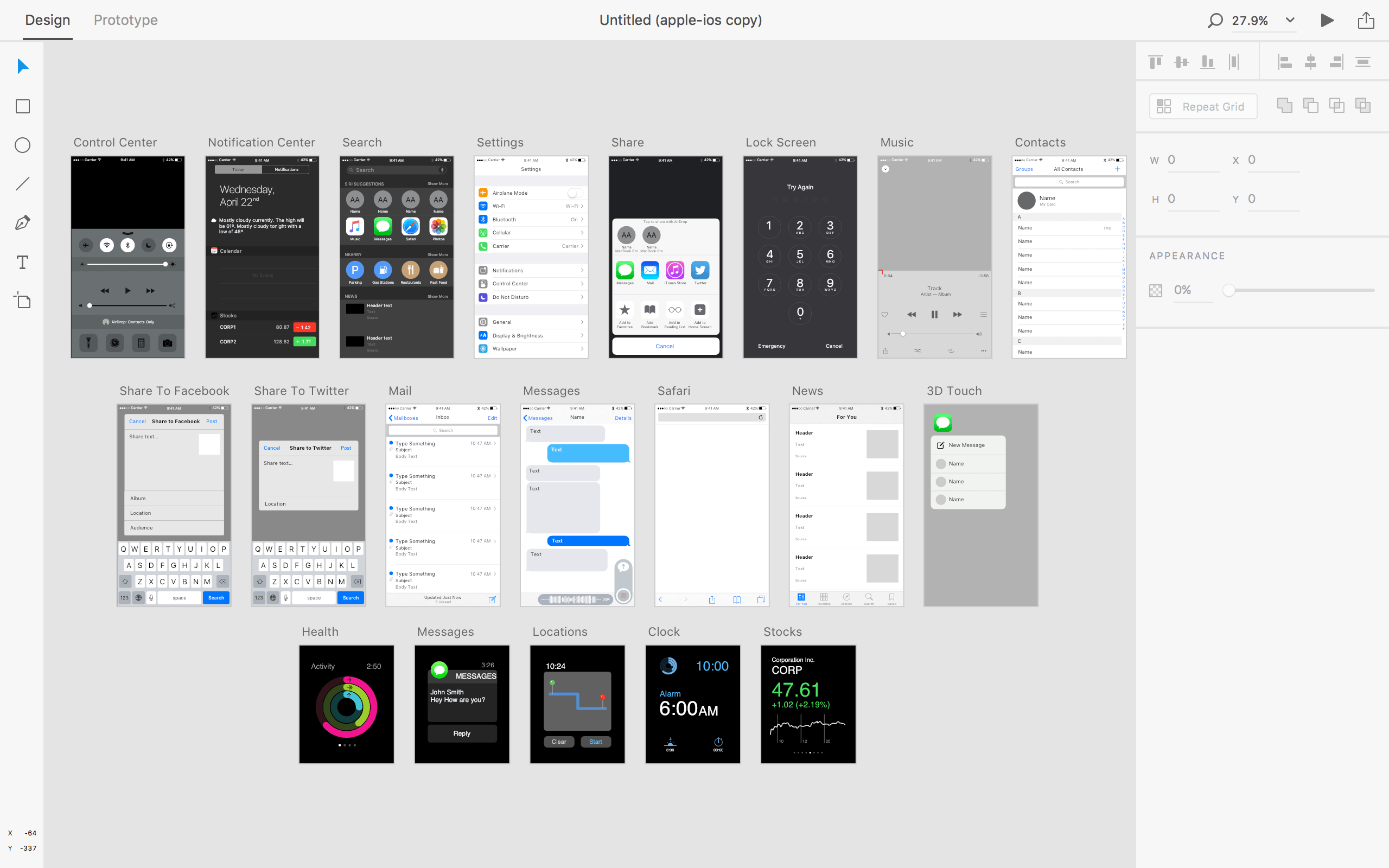Adobe XD iOS Canvases